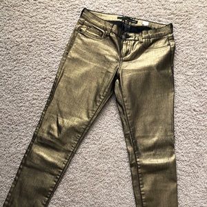 Gold Waxed Skinny Jeans